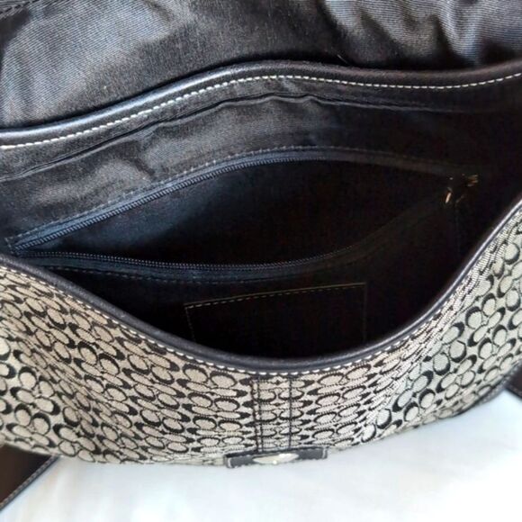 Coach ♣️Rare Limited Edition Vintage Signature Black Canvas Leather Trim Hobo - Picture 6 of 14
